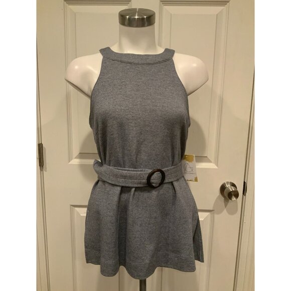By Anthropologie Annette Navy Belted Tank Top Round Neck, Size M, NWT! $70 - Picture 1 of 8